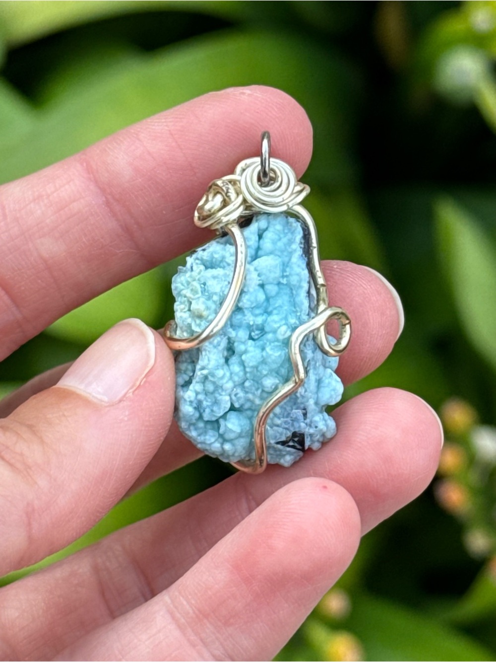 Handcrafted Blue Druzy Wire-Wrapped Pendant